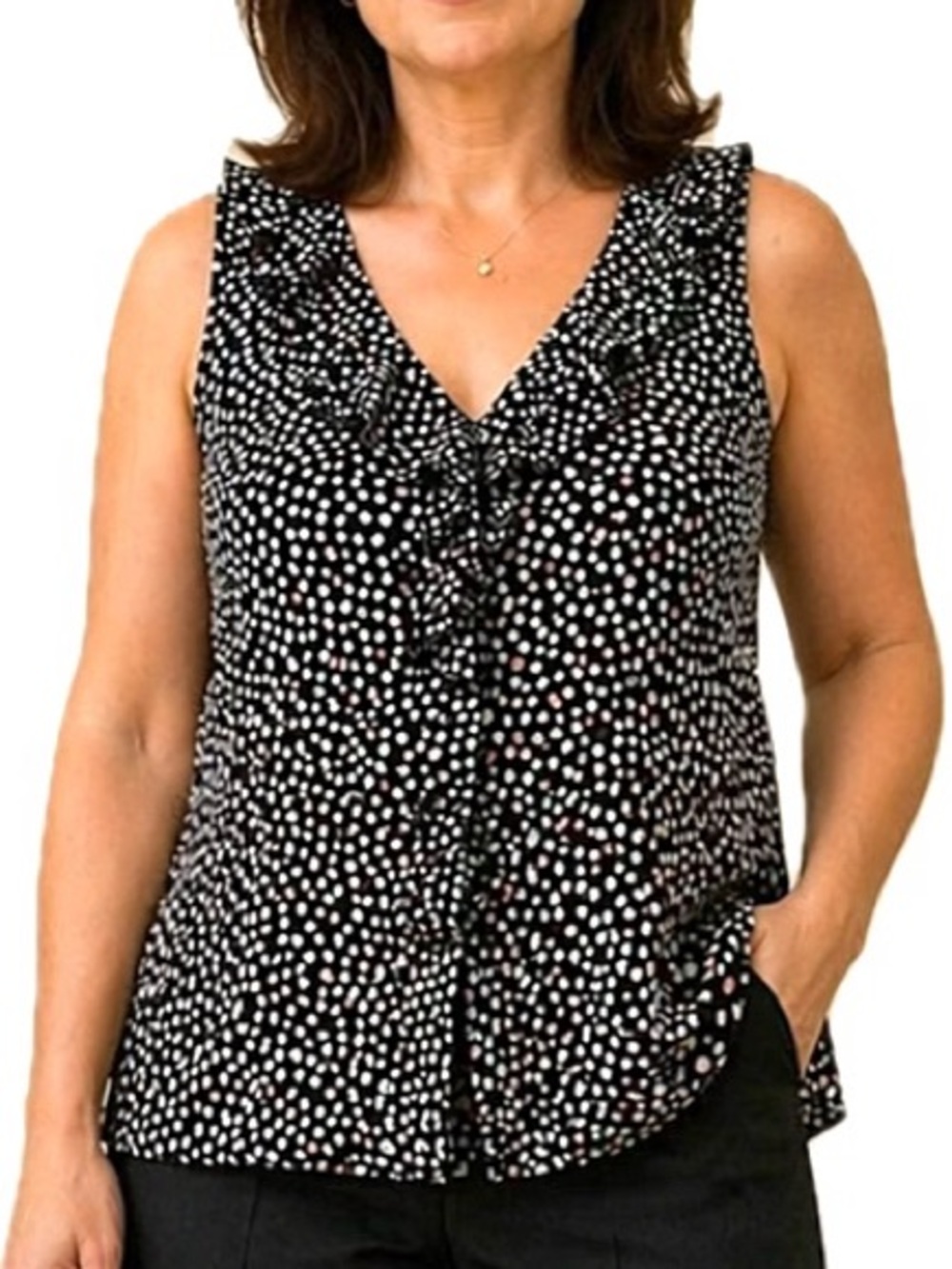 Halogen Nordstrom 100% Silk Polka Dot Tank Size Large Ruffle V Neck Sleeveless